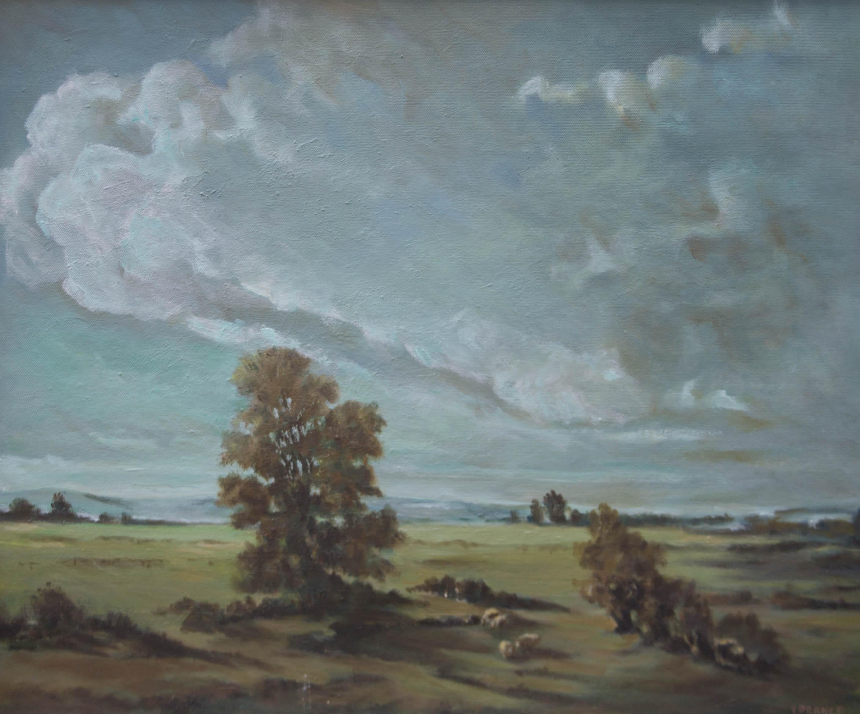 V. Prance - 20th Century Oil, Field View with Sheep - Painting by Unknown