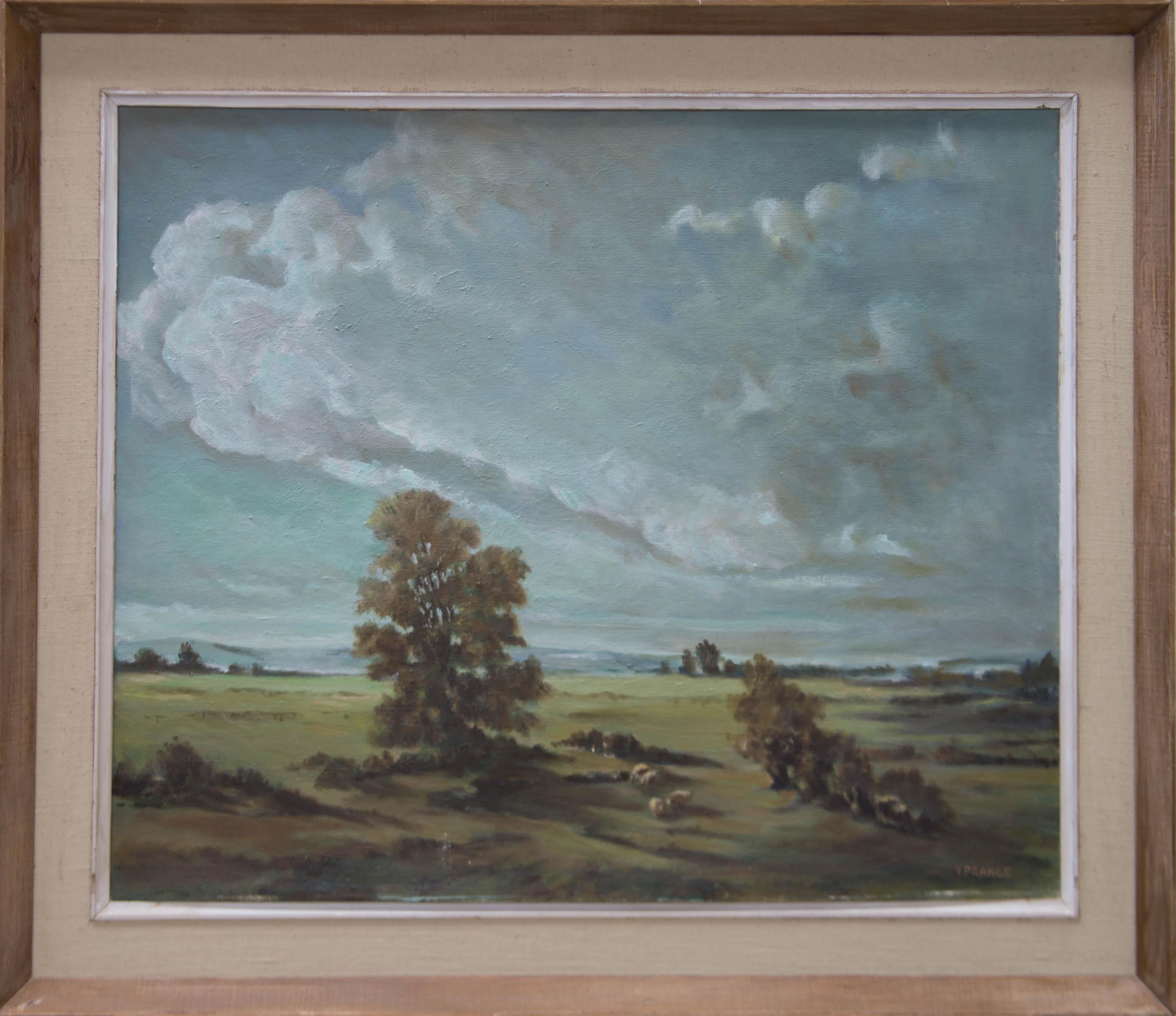 Unknown Landscape Painting - V. Prance - 20th Century Oil, Field View with Sheep