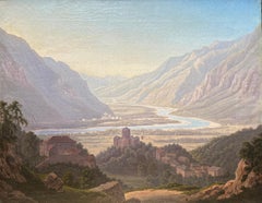 Vaduz, Liechtenstein Veduta romantica intorno al 1830 Olio su tela Cornice originale