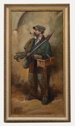 Valente - Framed Early 20th Century Oil, Portrait of an Umbrella Seller