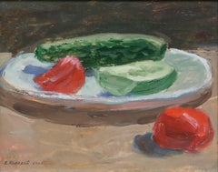 Valeri Komarov (b.1947) - Framed 20th Century Oil, Still Life with Vegetables