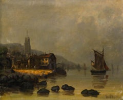 Van-Hils - Framed Late 19th Century Oil, Early Morning at the Harbour