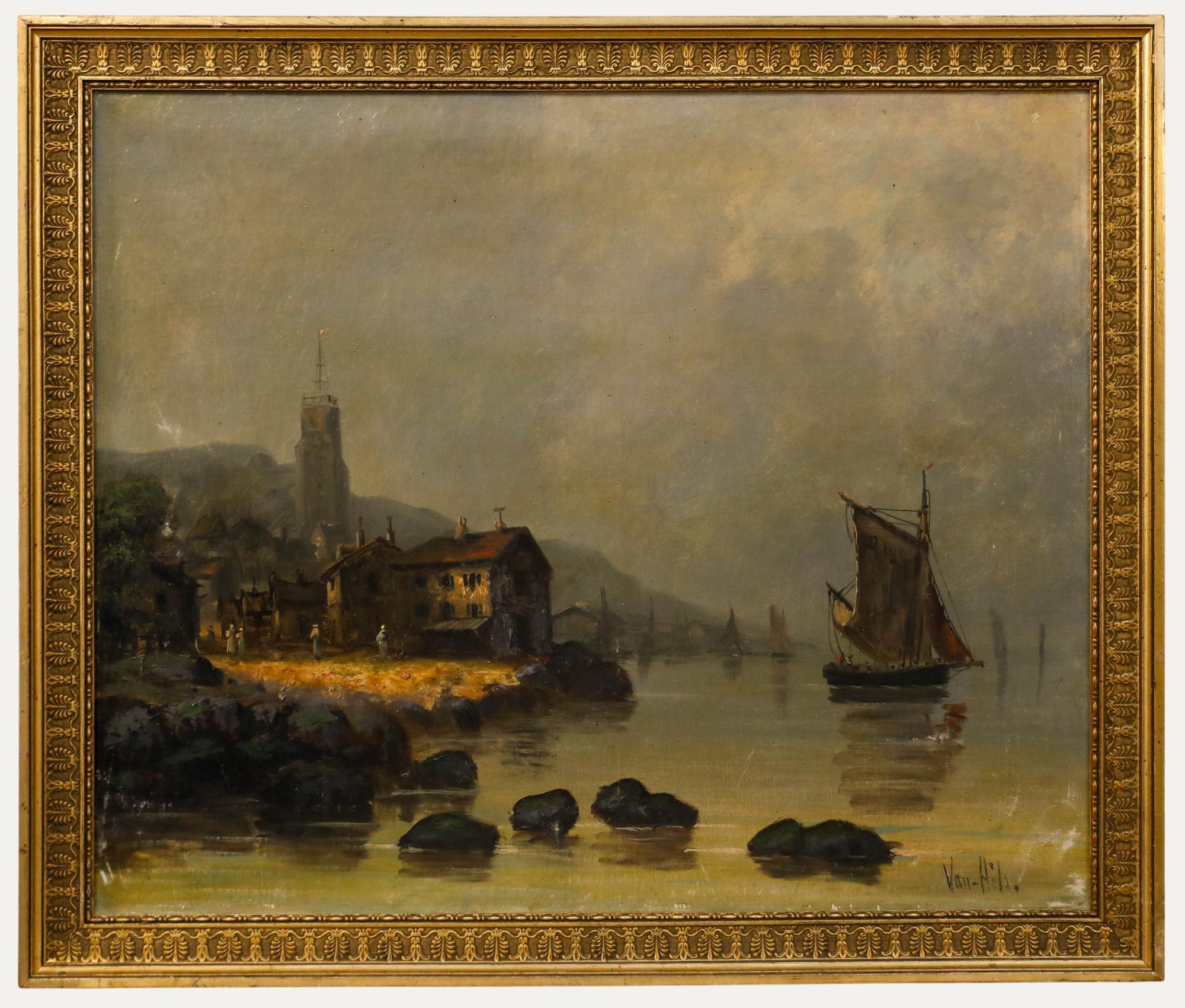 Van-Hils - Framed Late 19th Century Oil, Early Morning at the Harbour