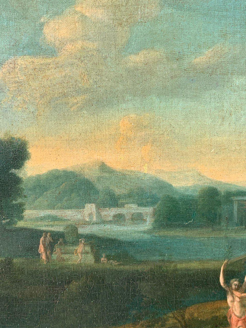 Van Lint Werkstatt (Roma Barock) Landschaftsmalerei des 18. Jahrhunderts - Apollo Daphne im Angebot 1