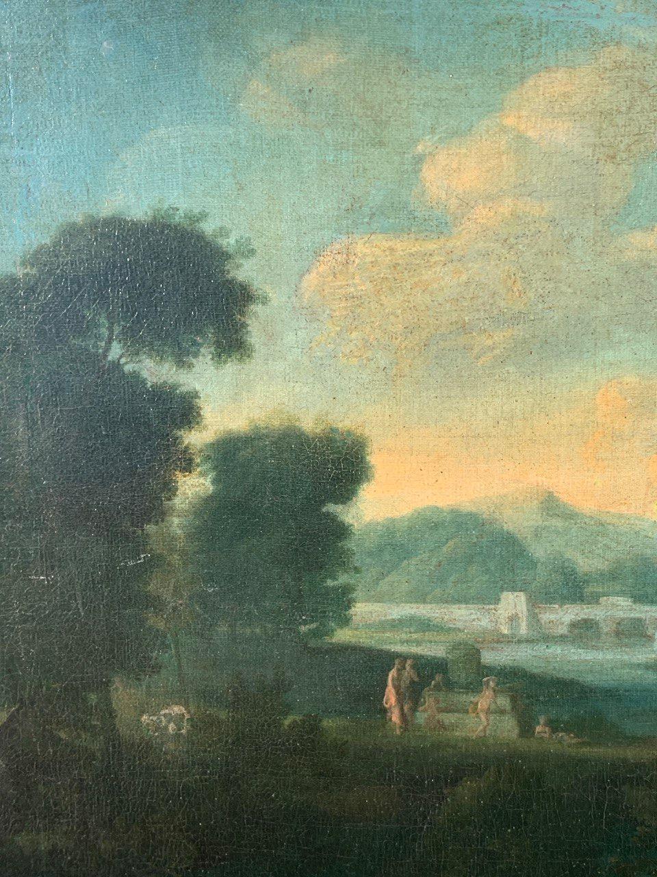 Van Lint Werkstatt (Roma Barock) Landschaftsmalerei des 18. Jahrhunderts - Apollo Daphne im Angebot 3