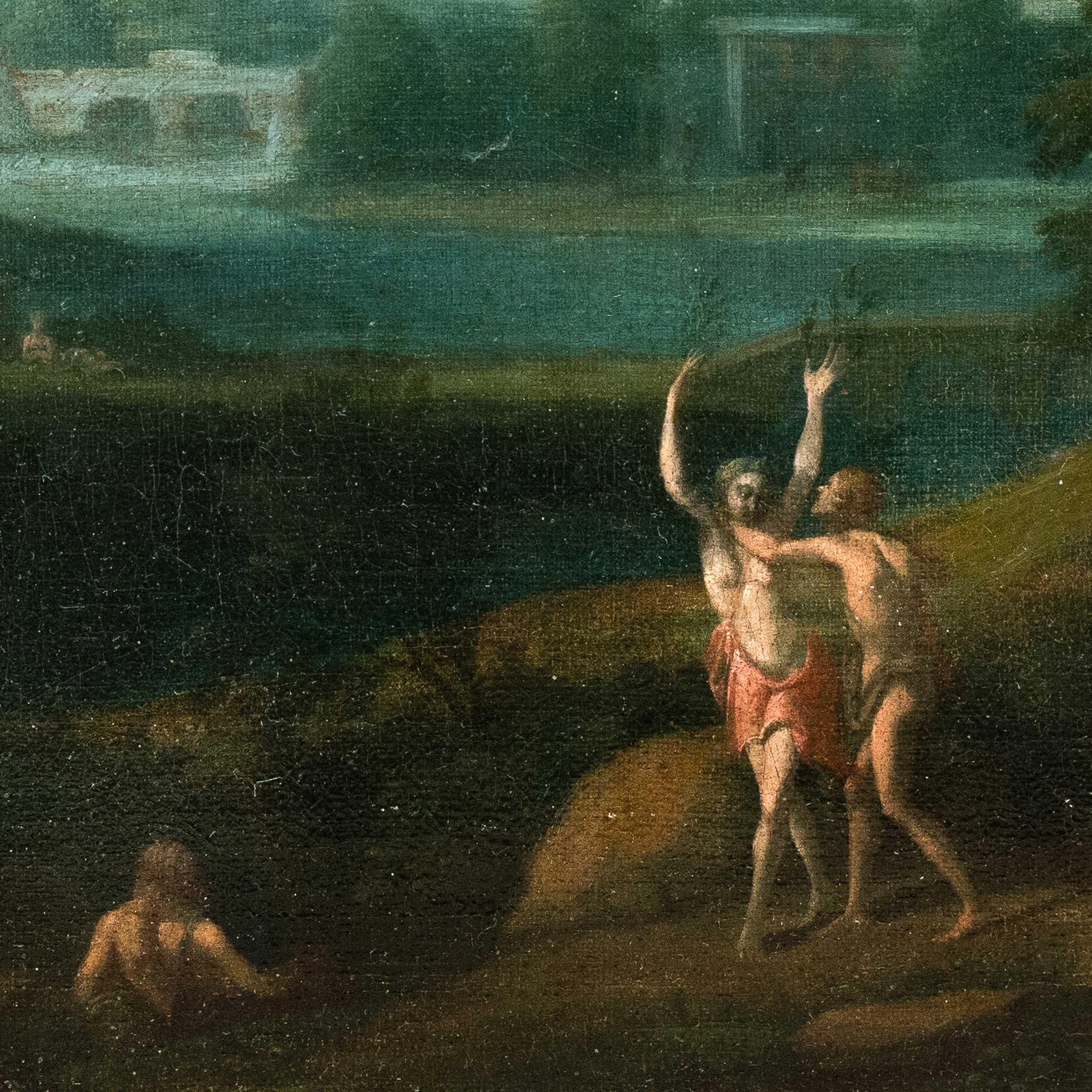 Van Lint workshop (Roma Baroque) 18th century landscape painting - Apollo Daphne - Painting by Unknown