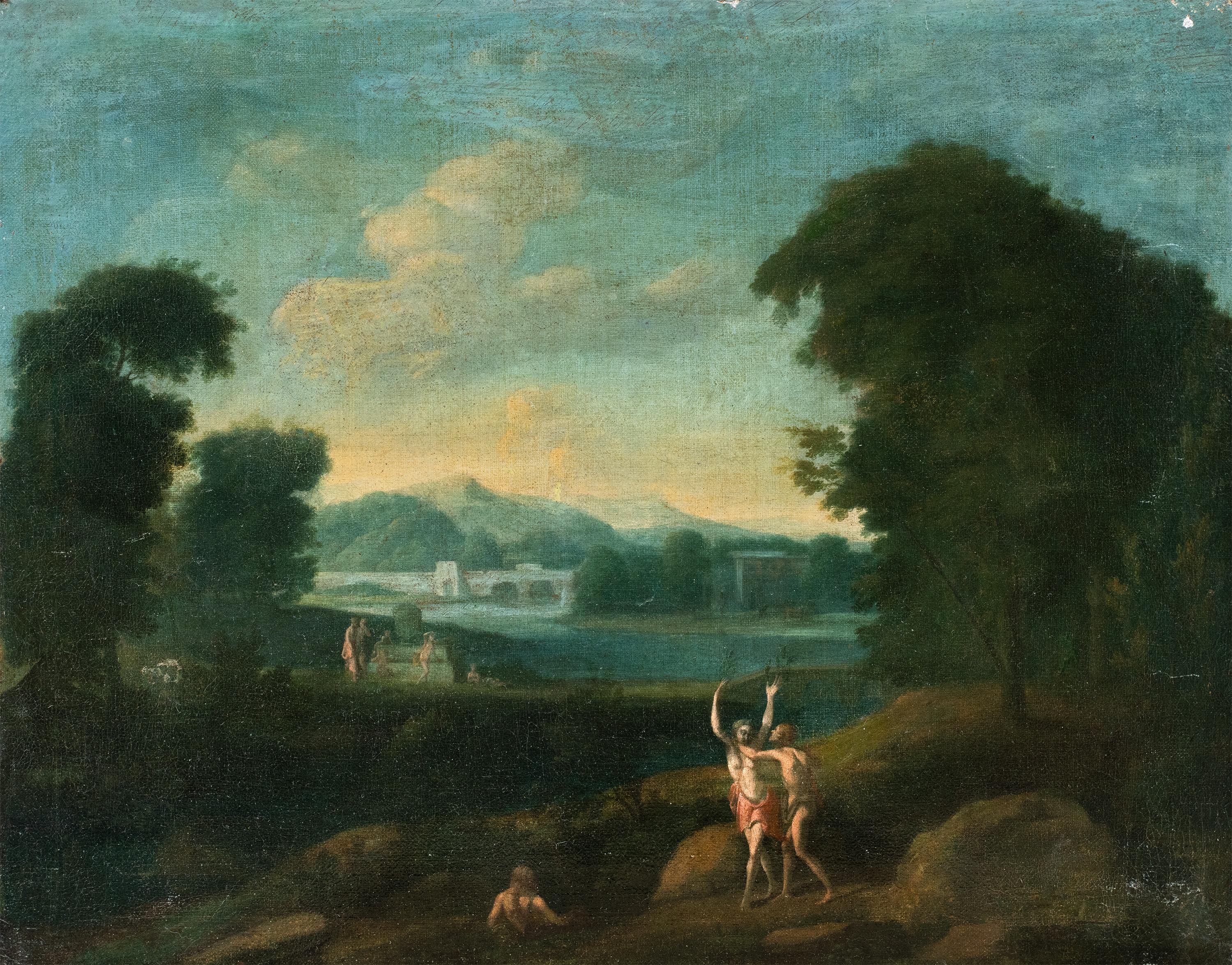 Unknown Figurative Painting - Van Lint workshop (Roma Baroque) 18th century landscape painting - Apollo Daphne