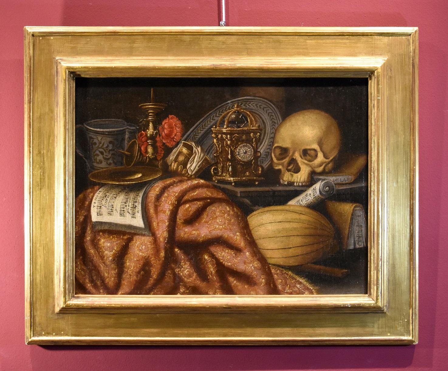 Vanita Carpet Music Skull Tibaldi Paint Oil on canvas 17th Century Old master  - Painting by Unknown