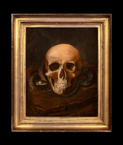 Vanitas Still Life Of A Skull & Snake, oil on panel follower of Pieter Claesz