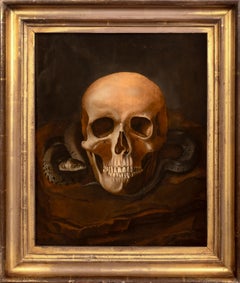 Vanitas Still Life Of A Skull & Snake, oil on panel follower of Pieter Claesz