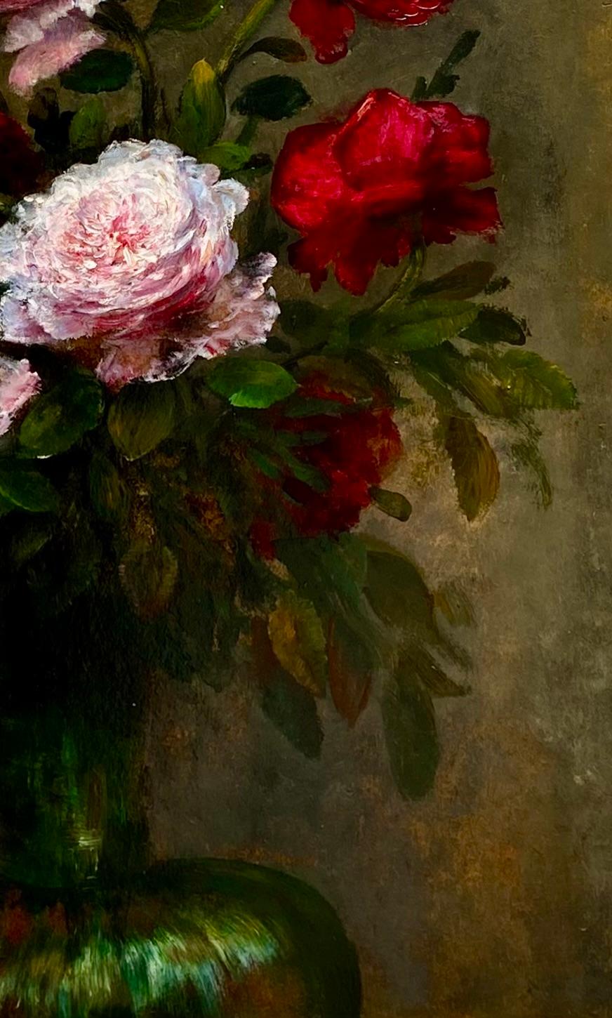 „Vasen mit bunten Rosen in einer Glasvase“ von F. Clairval im Angebot 5