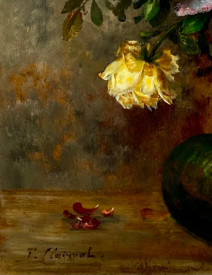 „Vasen mit bunten Rosen in einer Glasvase“ von F. Clairval im Angebot 6