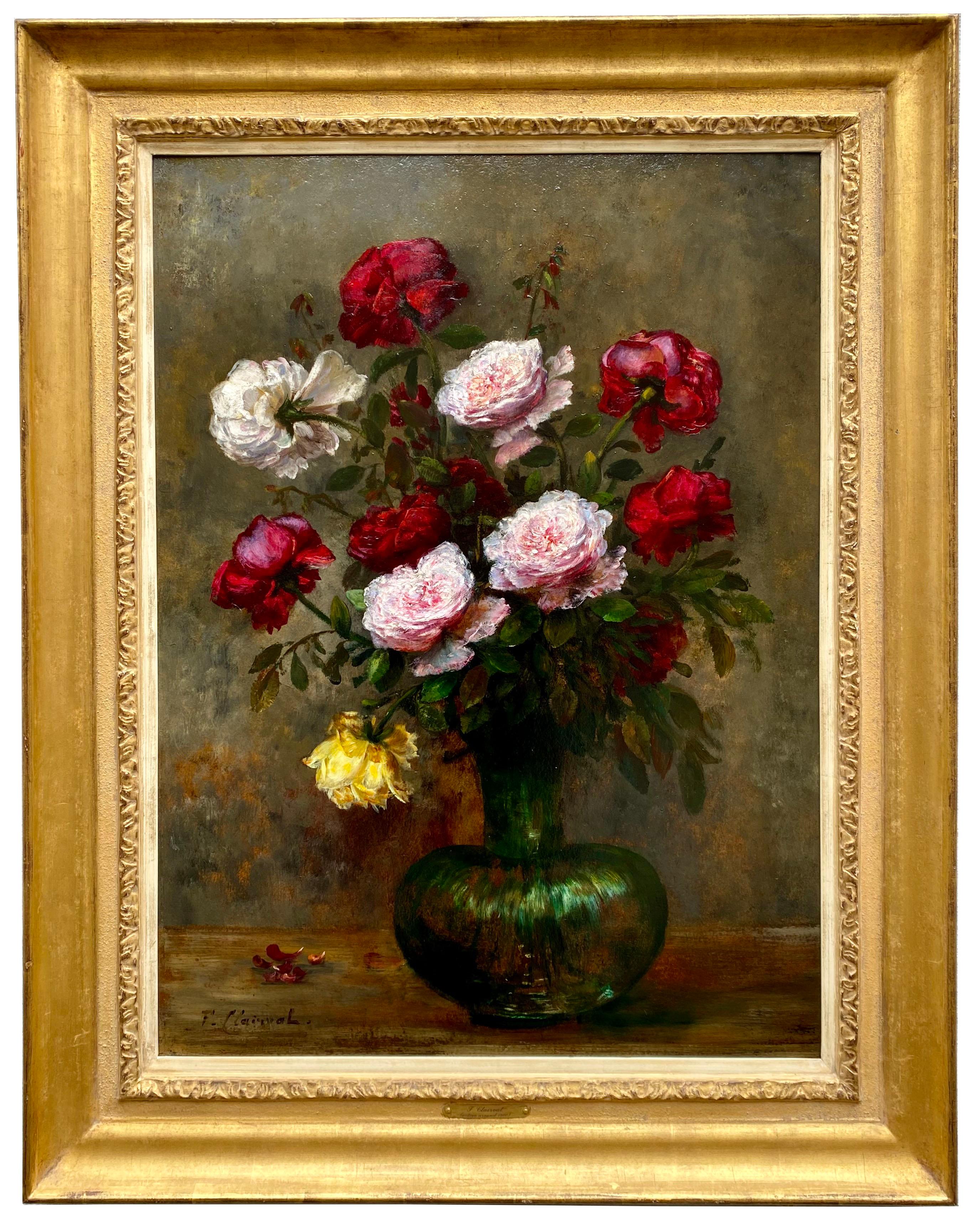 Varias rosas de colores en un jarrón de cristal" de F. Clairval