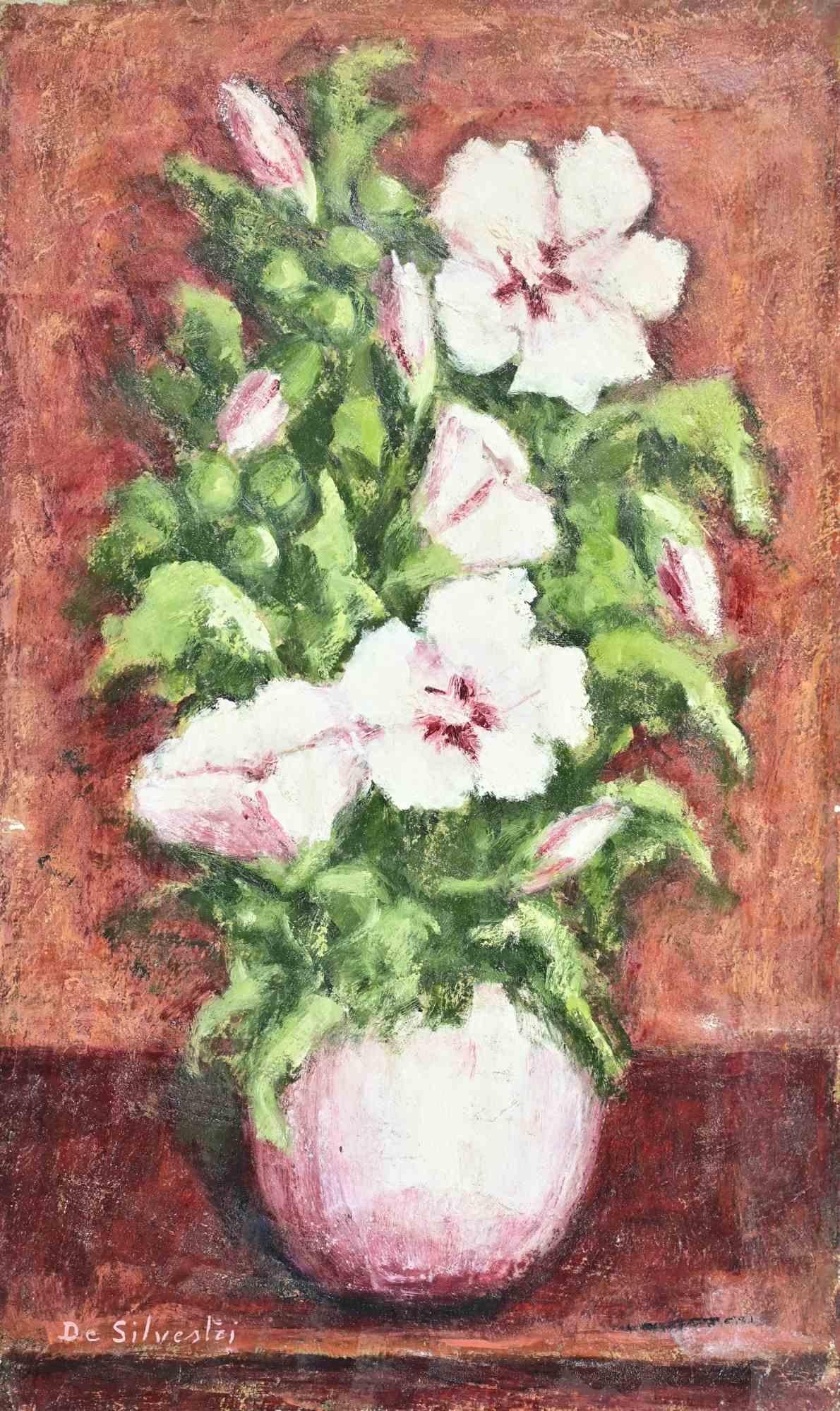 Jarrón de flores - Pintura al óleo - Años 90 - Painting de Unknown