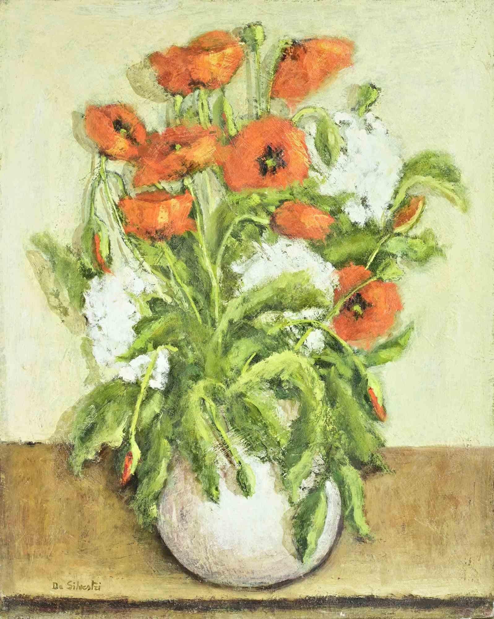 Jarrón de flores - Pintura al óleo - Años 90 - Painting de Unknown