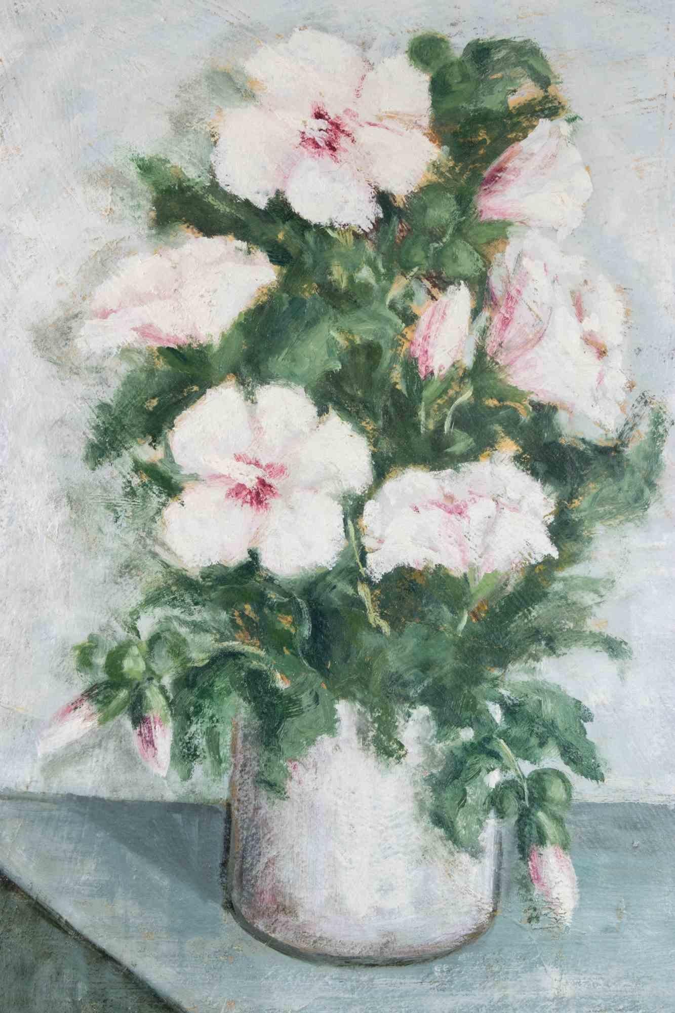 Jarrón de flores - Pintura al óleo - Años 90 - Painting de Unknown