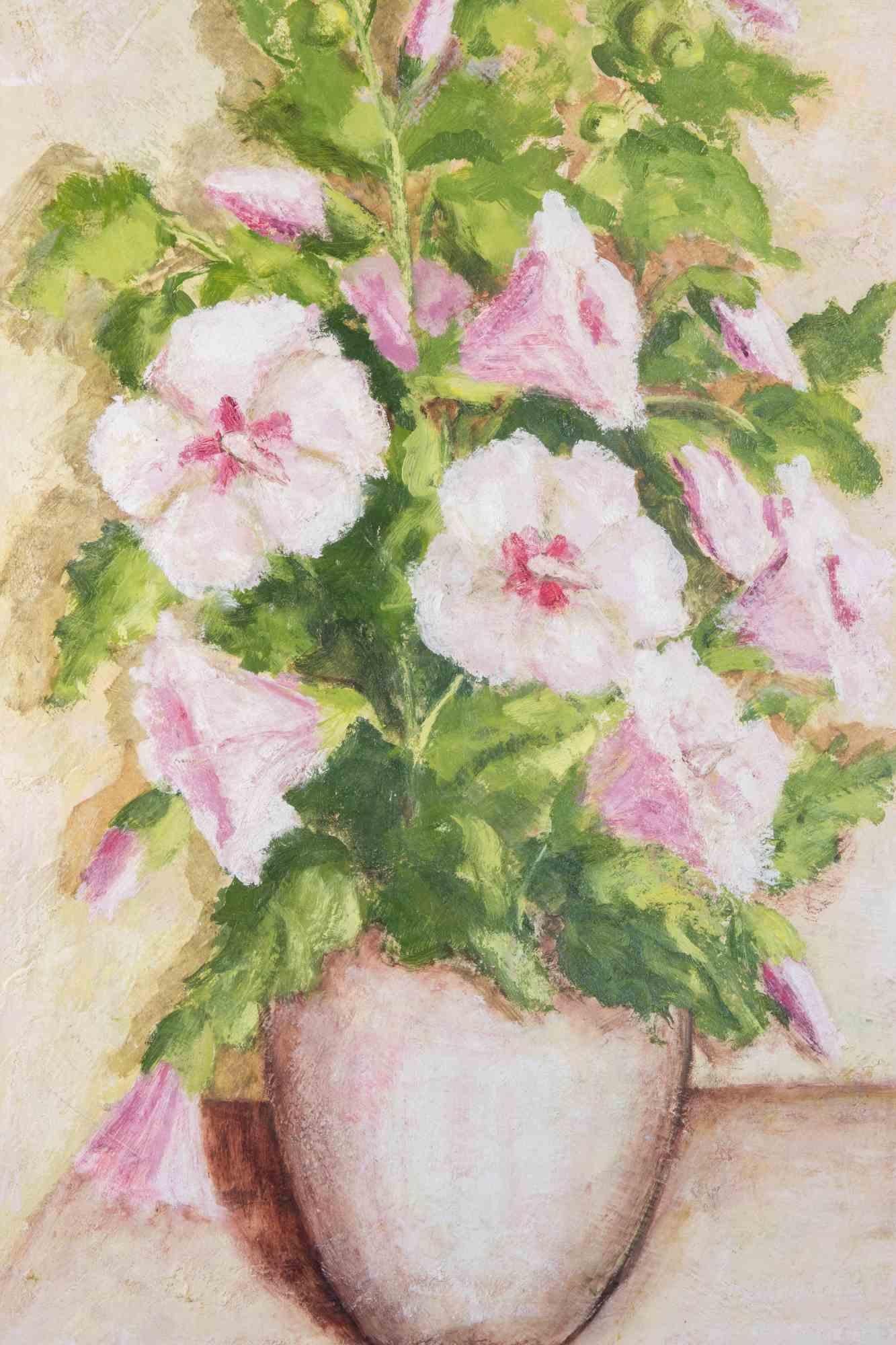 Jarrón de flores - Pintura al óleo - Años 90 - Painting de Unknown
