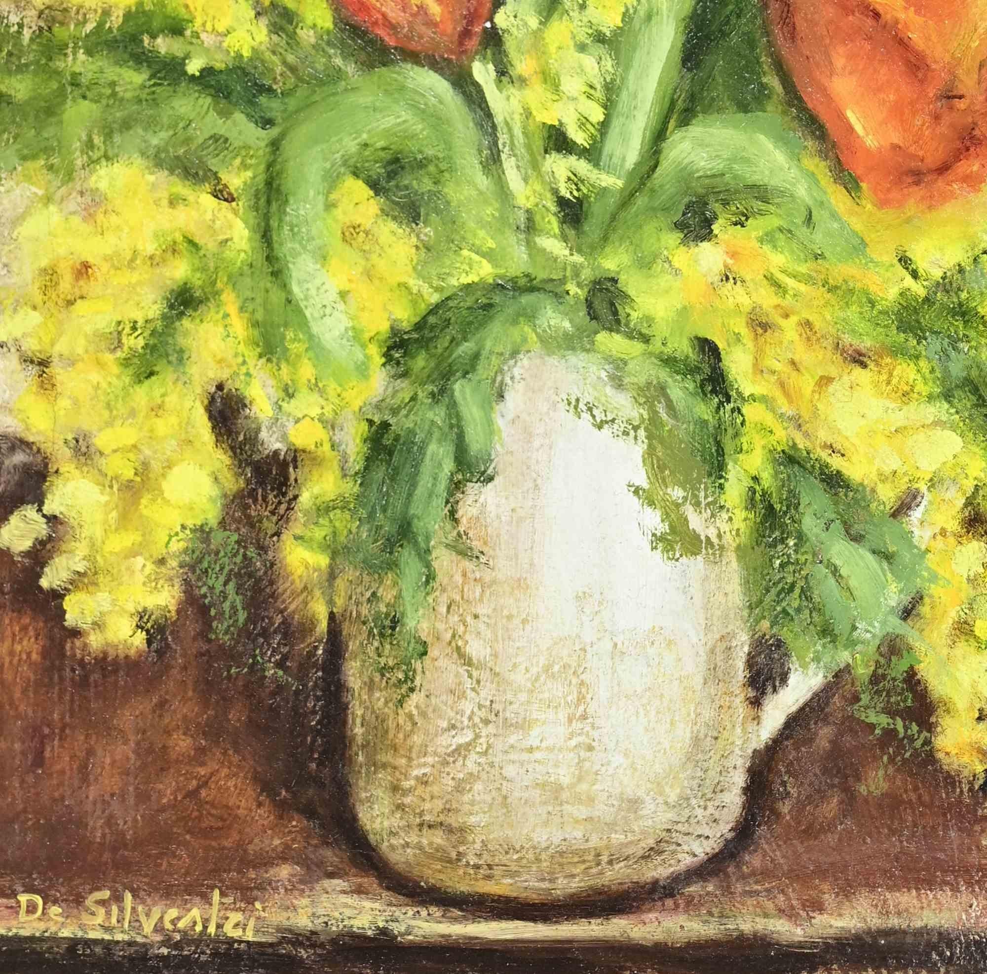 Jarrón de flores - Pintura al óleo - Años 90 - Painting Contemporáneo de Unknown