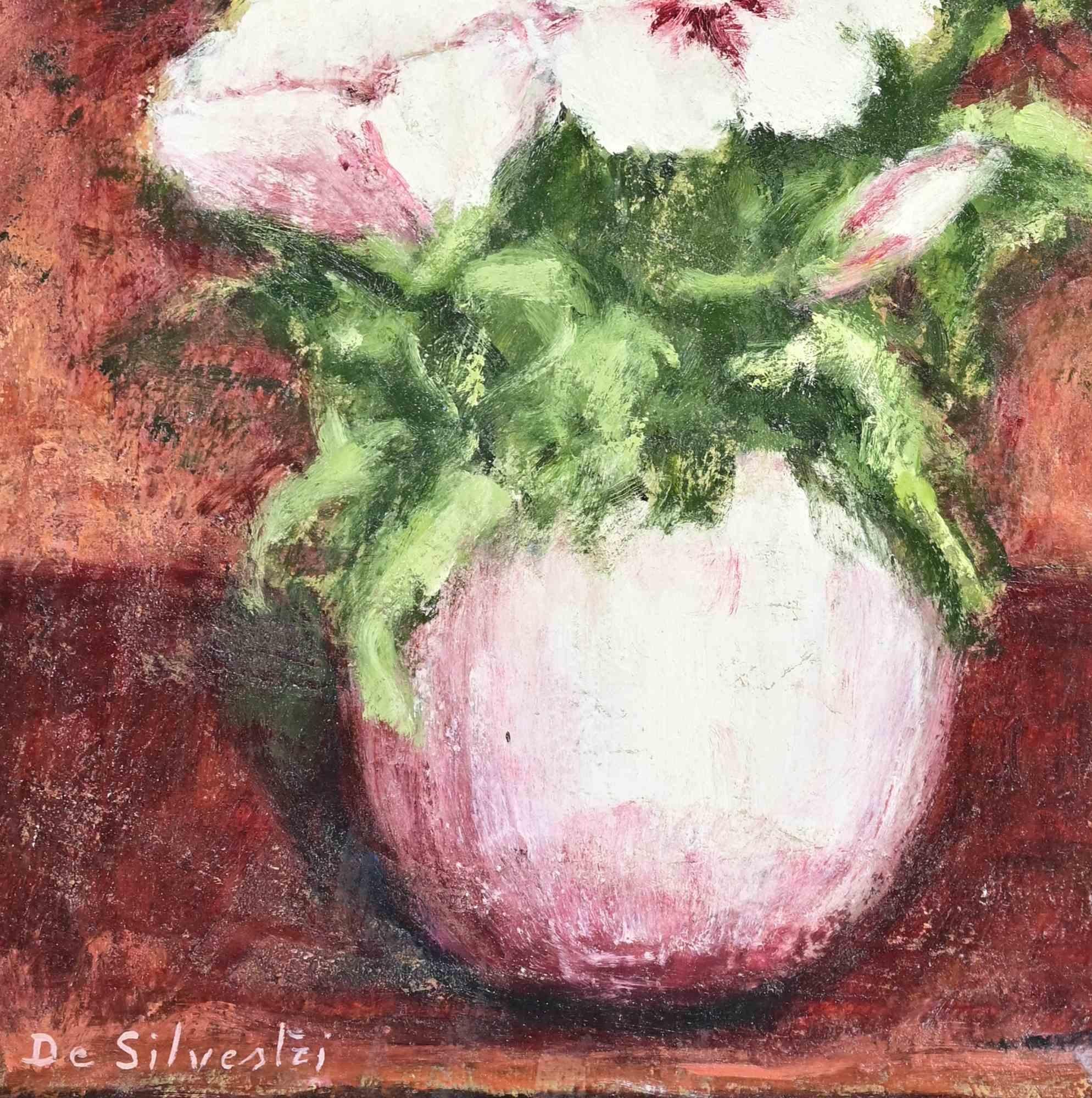 Jarrón de flores - Pintura al óleo - Años 90 - Painting Contemporáneo de Unknown