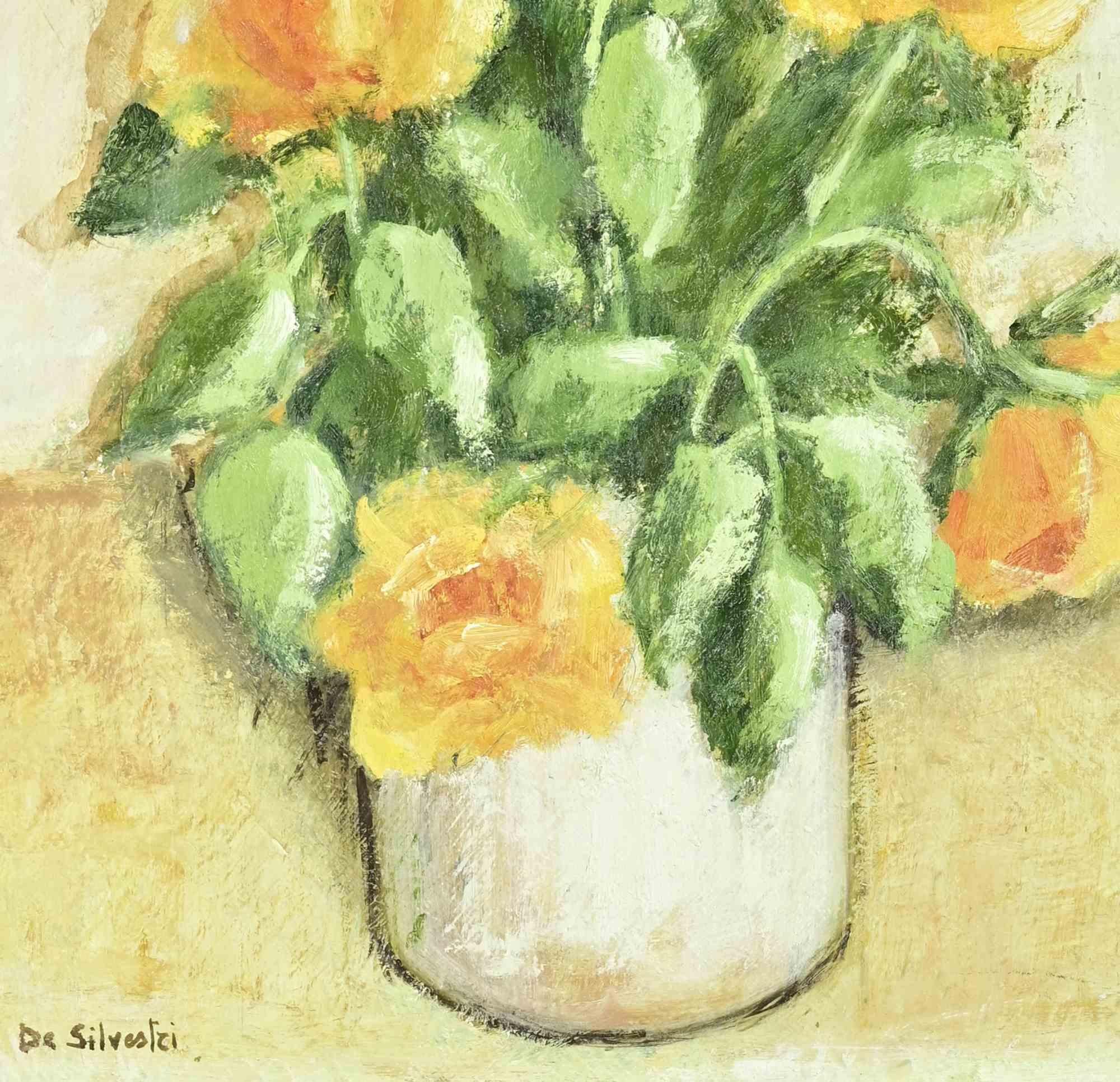 Vase de fleurs - Peinture à l'huile - années 1990 - Contemporain Painting par Unknown
