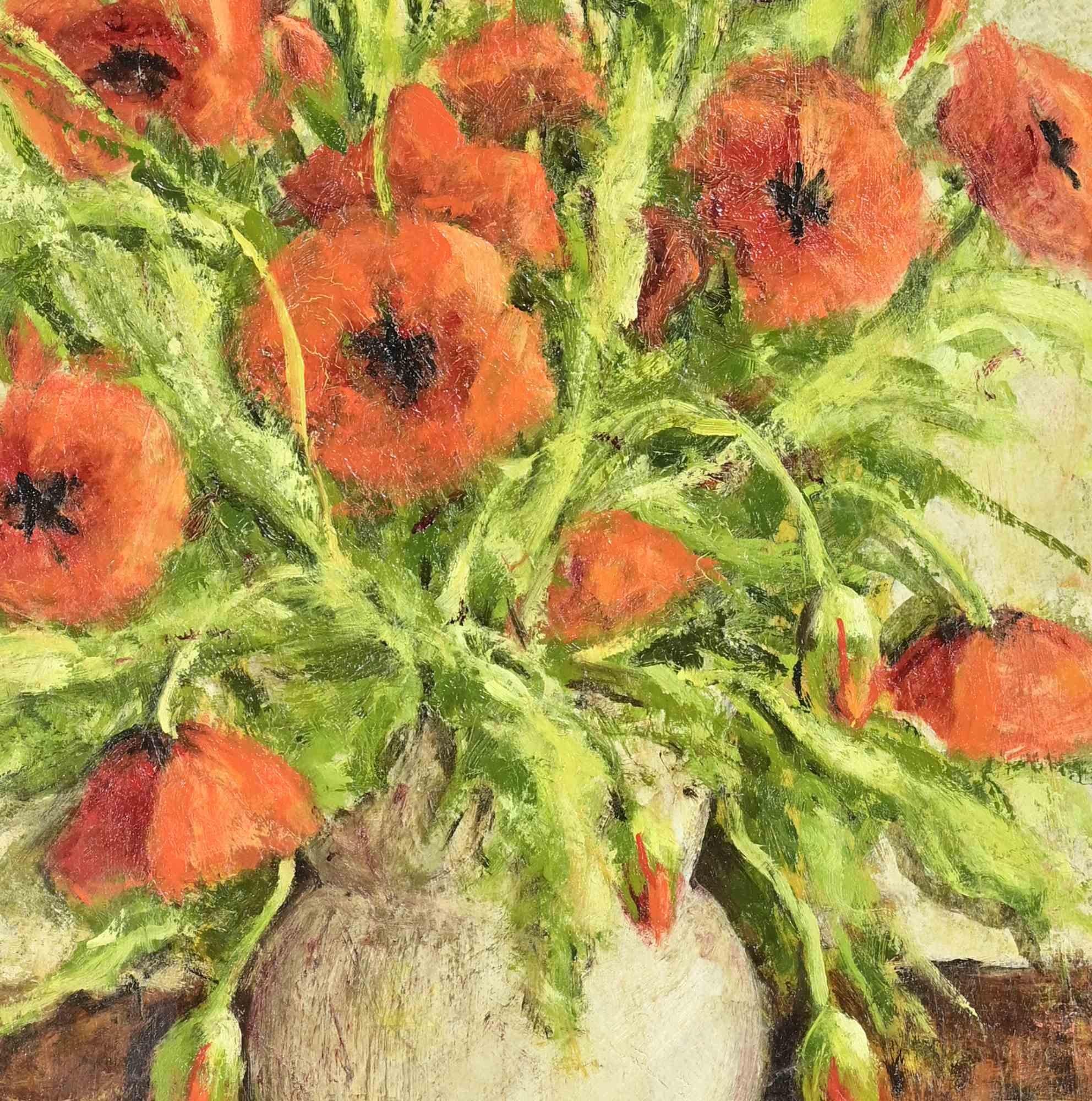 Jarrón de flores - Pintura al óleo - Años 90 - Painting Contemporáneo de Unknown