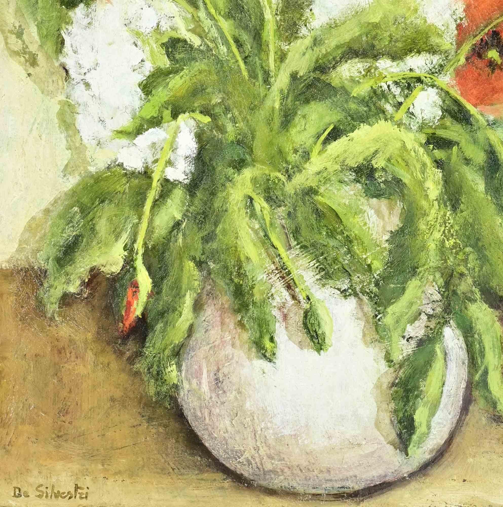 Jarrón de flores - Pintura al óleo - Años 90 - Painting Contemporáneo de Unknown