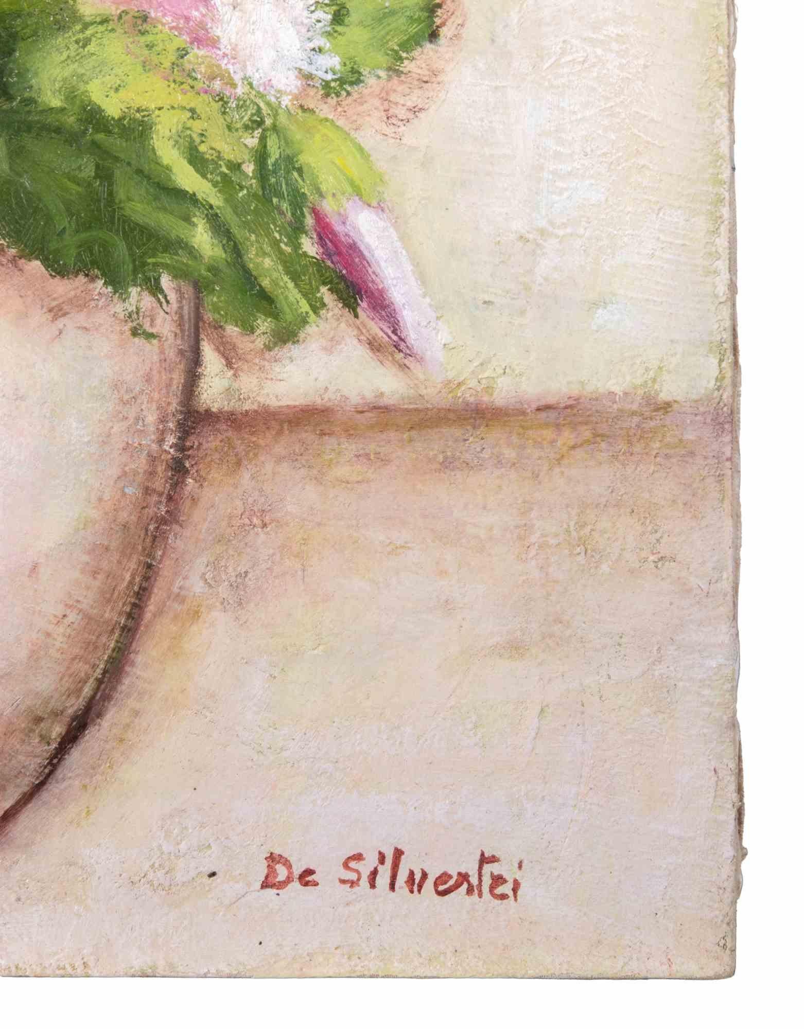 Jarrón de flores - Pintura al óleo - Años 90 - Painting Contemporáneo de Unknown