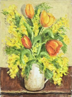 Jarrón de flores - Pintura al óleo - Años 90