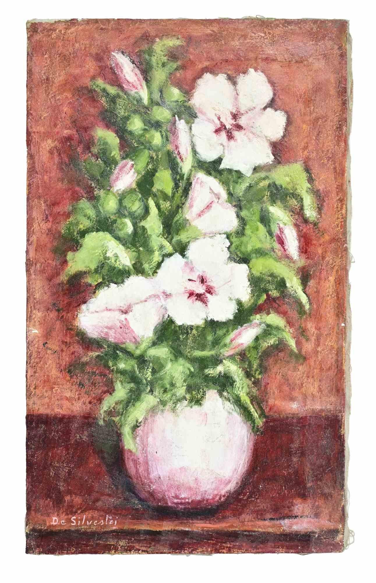 Jarrón de flores - Pintura al óleo - Años 90