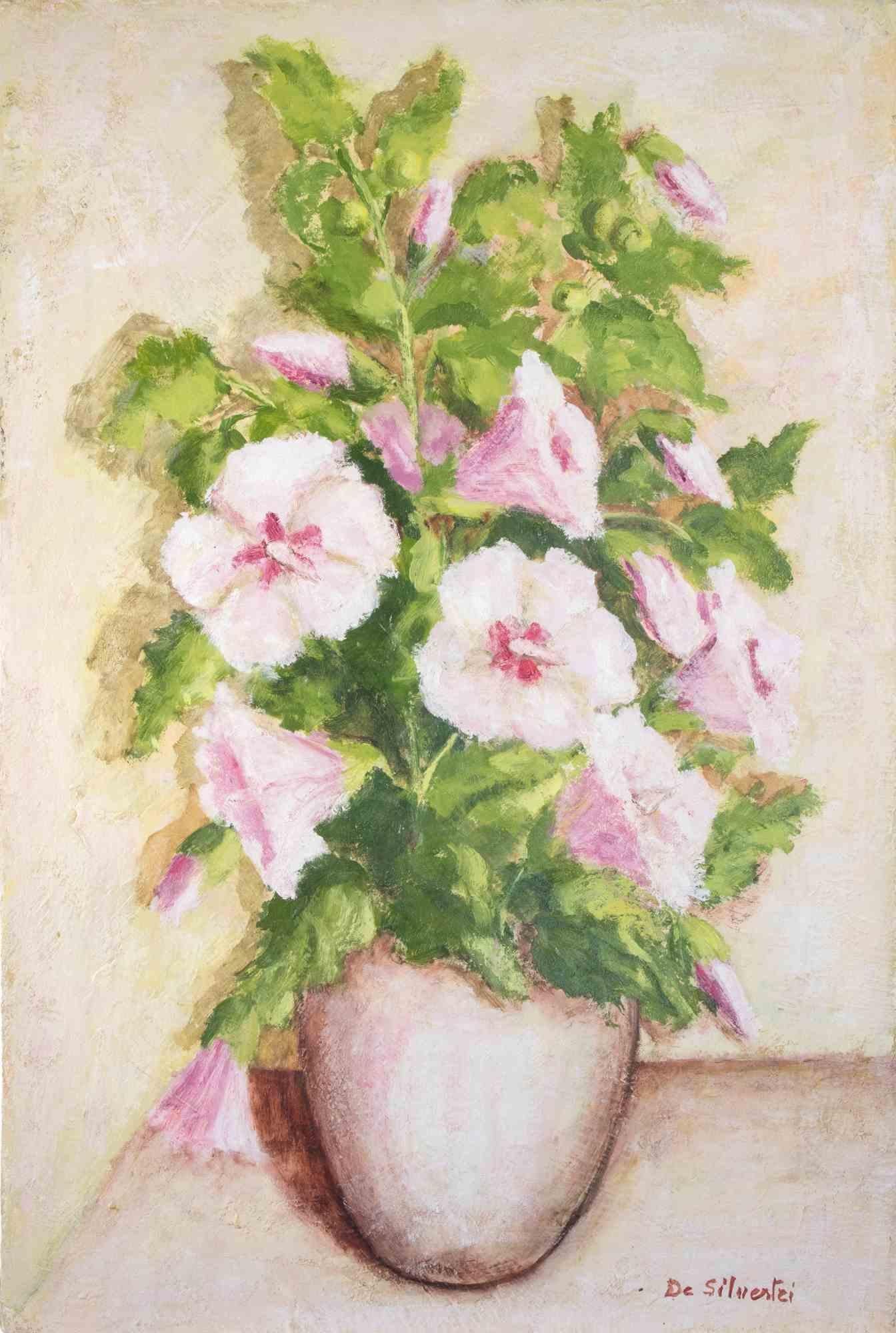 Jarrón de flores - Pintura al óleo - Años 90