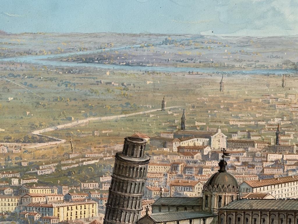 Vedutist Florentine painter - Late 19th century landscape painting - Pisa Tower  For Sale 8