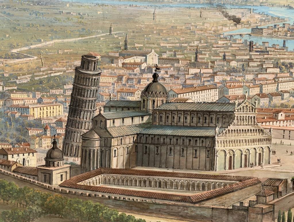 Vedutist Florentine painter - Late 19th century landscape painting - Pisa Tower  For Sale 1
