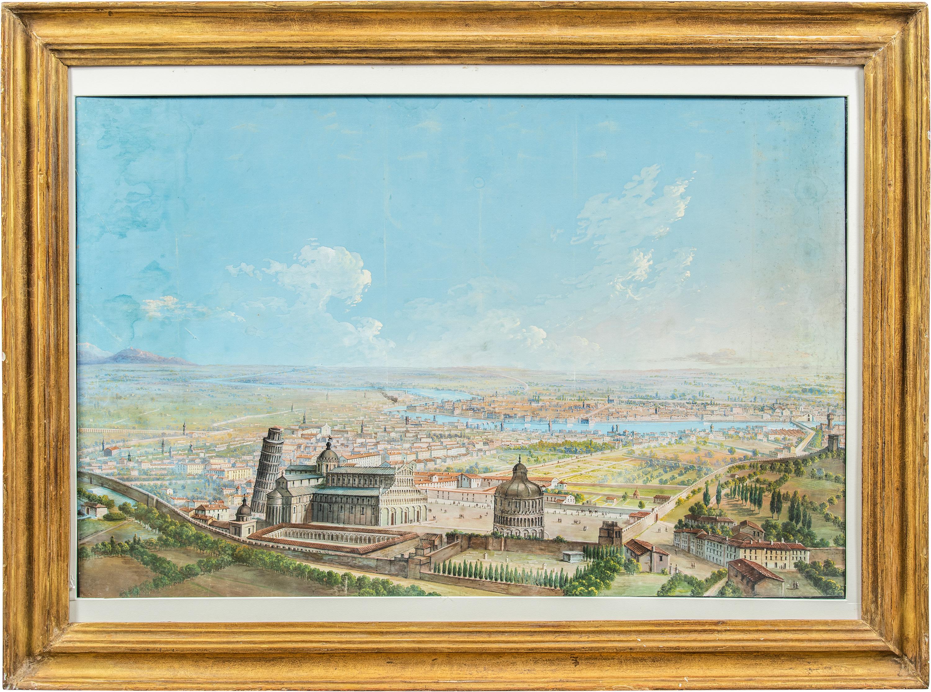 Unknown Figurative Painting - Vedutist Florentine painter - Late 19th century landscape painting - Pisa Tower 