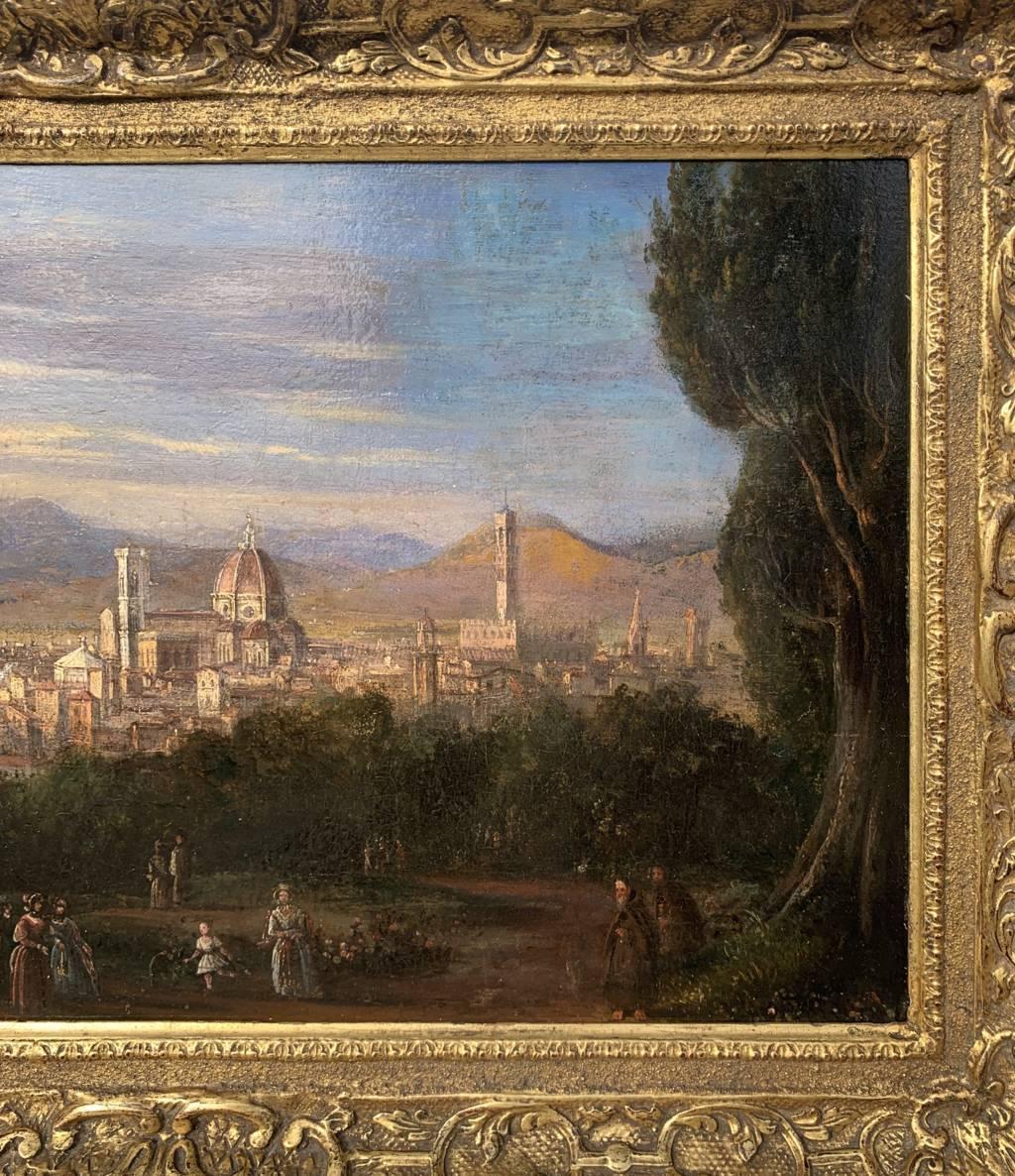 Vedutistischer italienischer Maler des Veduten – Landschaftsgemälde des 18.-19. Jahrhunderts – Ansicht von Florenz (Braun), Figurative Painting, von Unknown