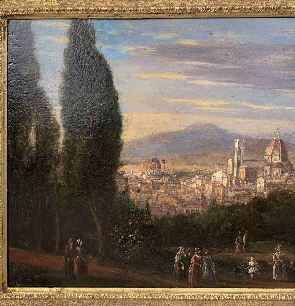 Vedutistischer italienischer Maler des Veduten – Landschaftsgemälde des 18.-19. Jahrhunderts – Ansicht von Florenz im Angebot 1