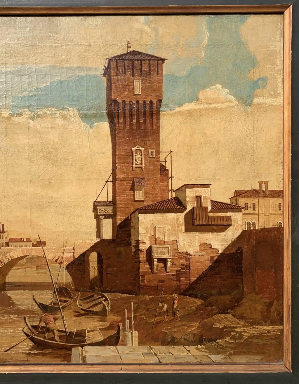 Seguidor de Bernardo Bellotto - Pintura paisajista del siglo XIX - Vista de Padua - Painting Naturalista de Unknown