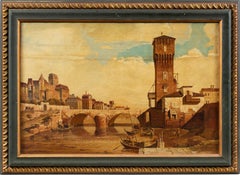 Antique Vedutist Italian painter - 18/19th century landscape painting - View of Verona