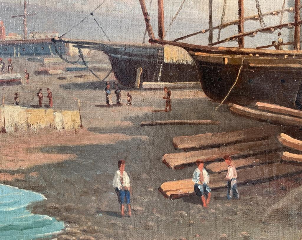 Pittore vedutista italiano - Paesaggio di Napoli del XIX secolo - Vesuvio 6