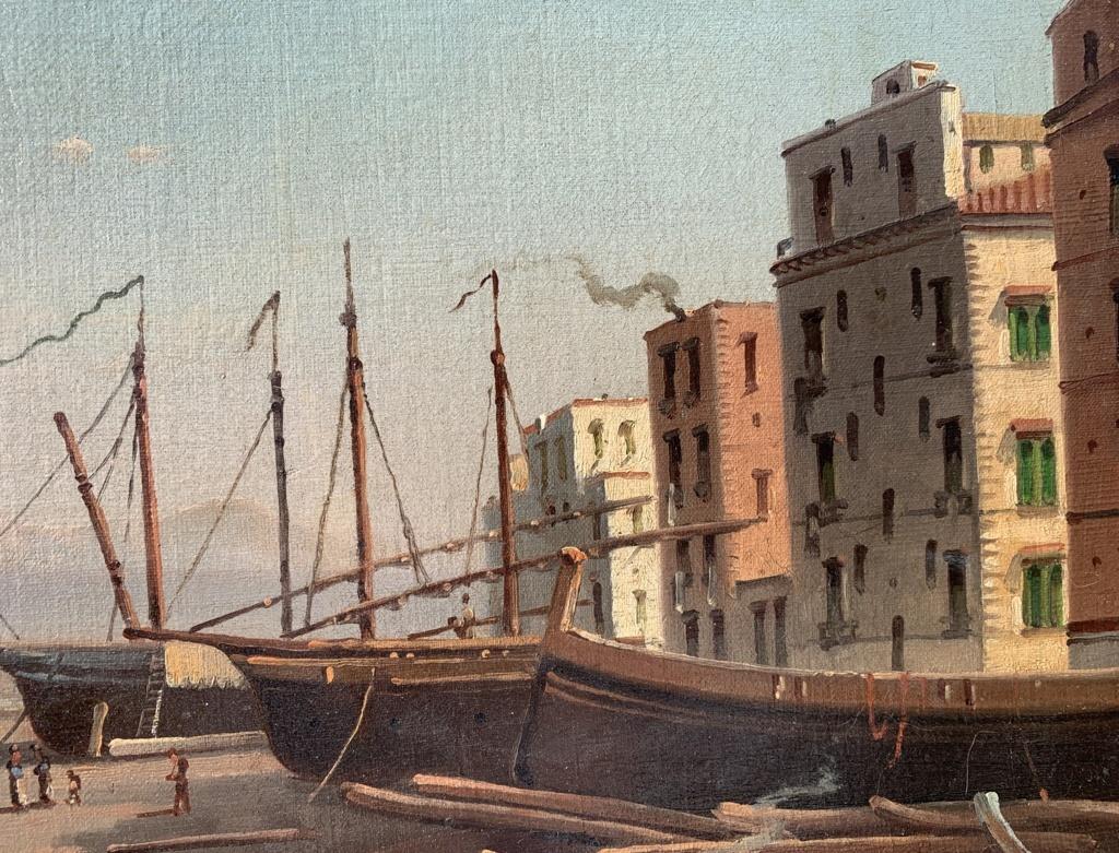Pittore vedutista italiano - Paesaggio di Napoli del XIX secolo - Vesuvio 7