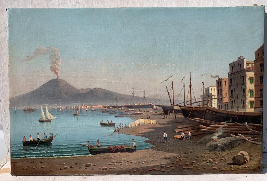 Pittore vedutista italiano - Paesaggio di Napoli del XIX secolo - Vesuvio - Painting di Unknown