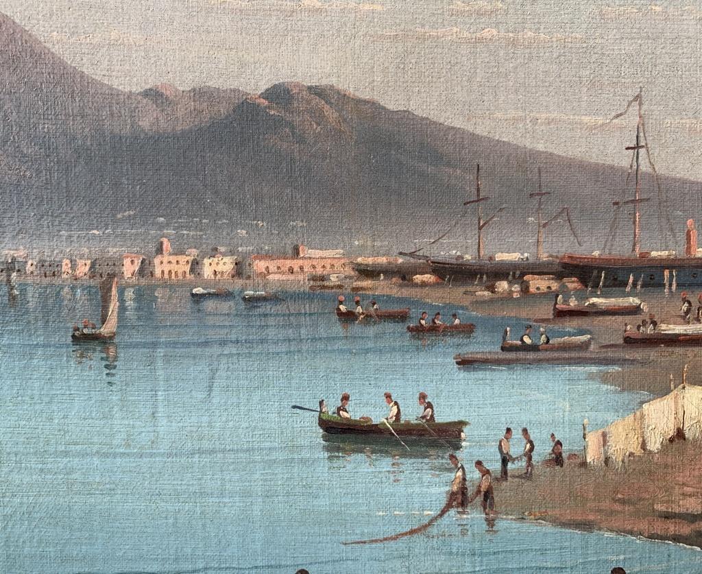 Pittore vedutista italiano - Paesaggio di Napoli del XIX secolo - Vesuvio 3