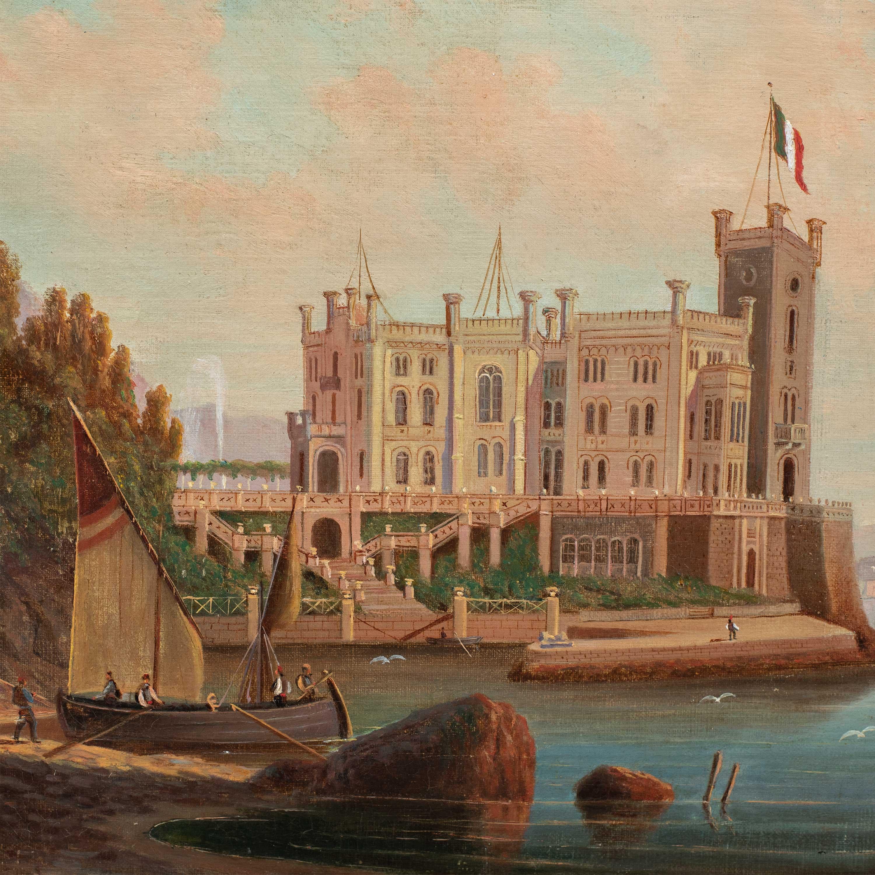 Vedutist Italian painter - Early 20th century landscape painting - View Trieste - Painting by Unknown