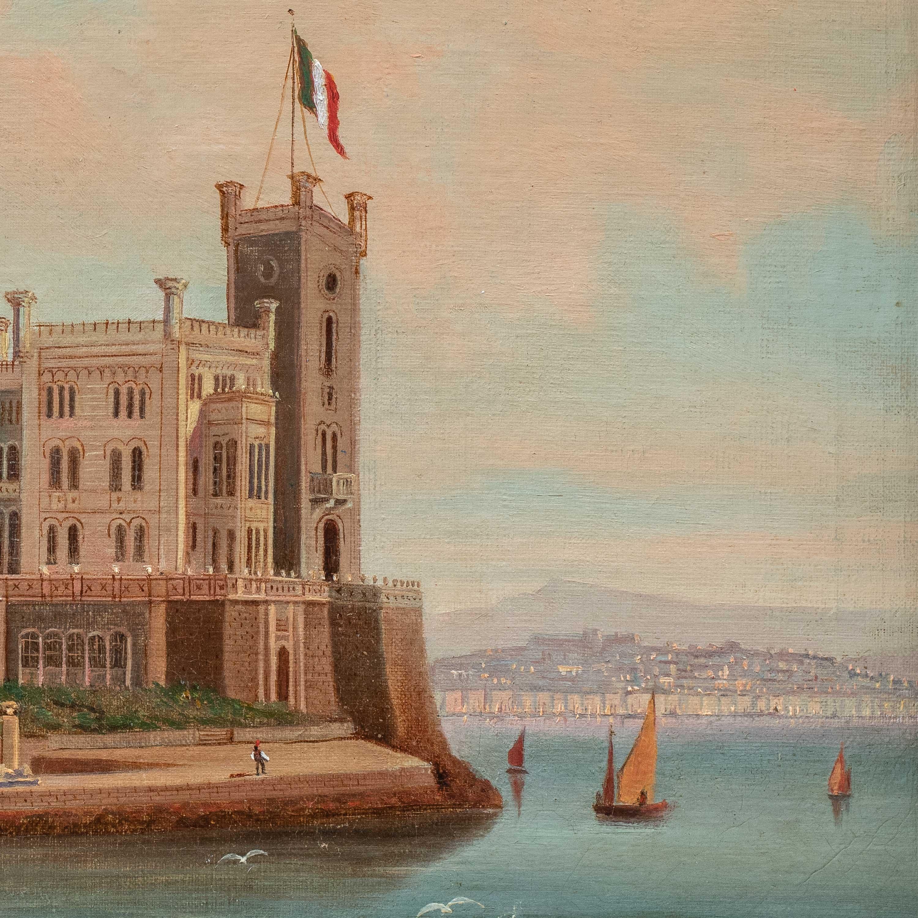 Pintor vedutista italiano - Paisaje de principios del siglo XX - Vista Trieste - Painting Realista de Unknown