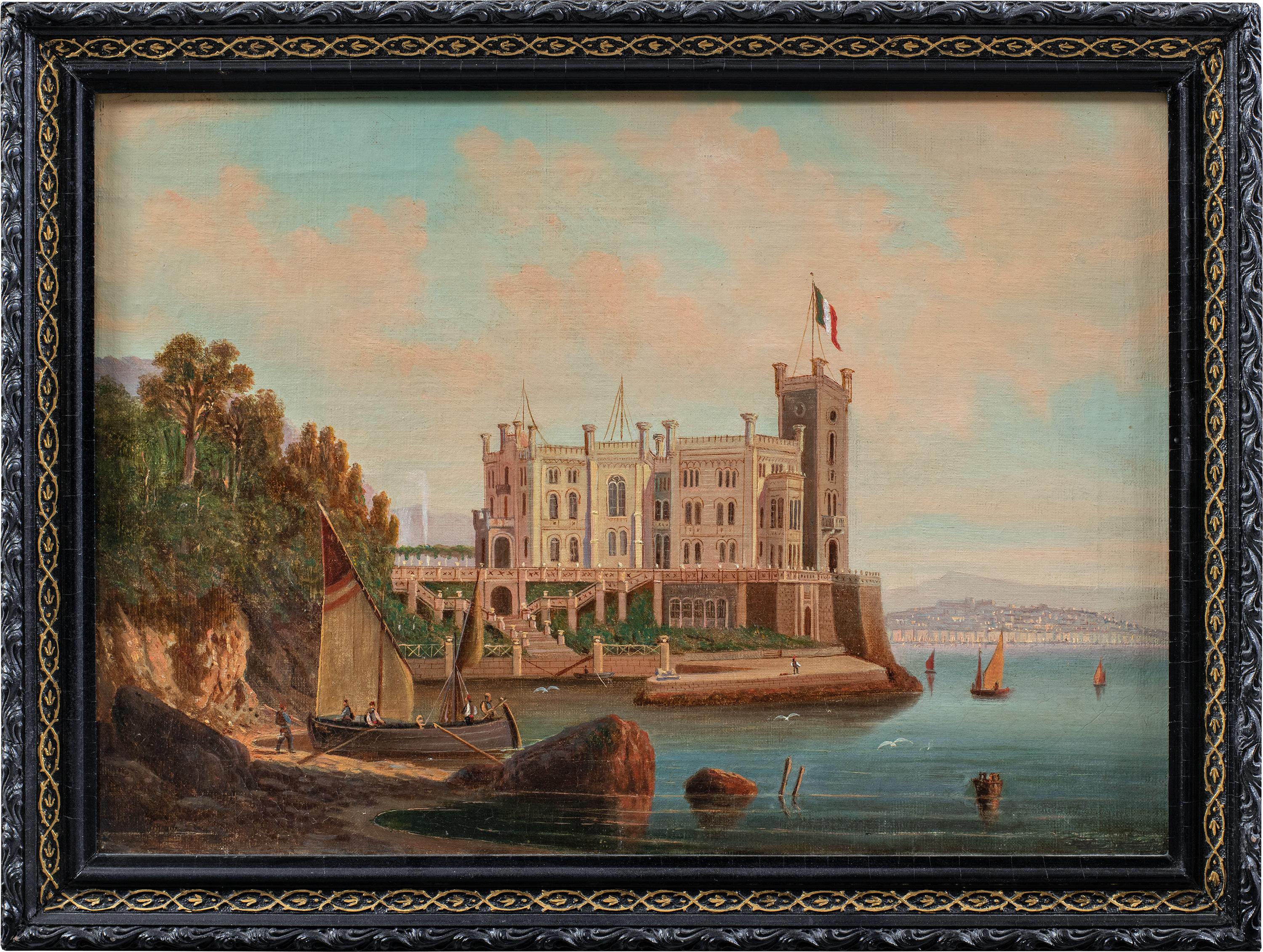 Figurative Painting de Unknown - Pintor vedutista italiano - Paisaje de principios del siglo XX - Vista Trieste