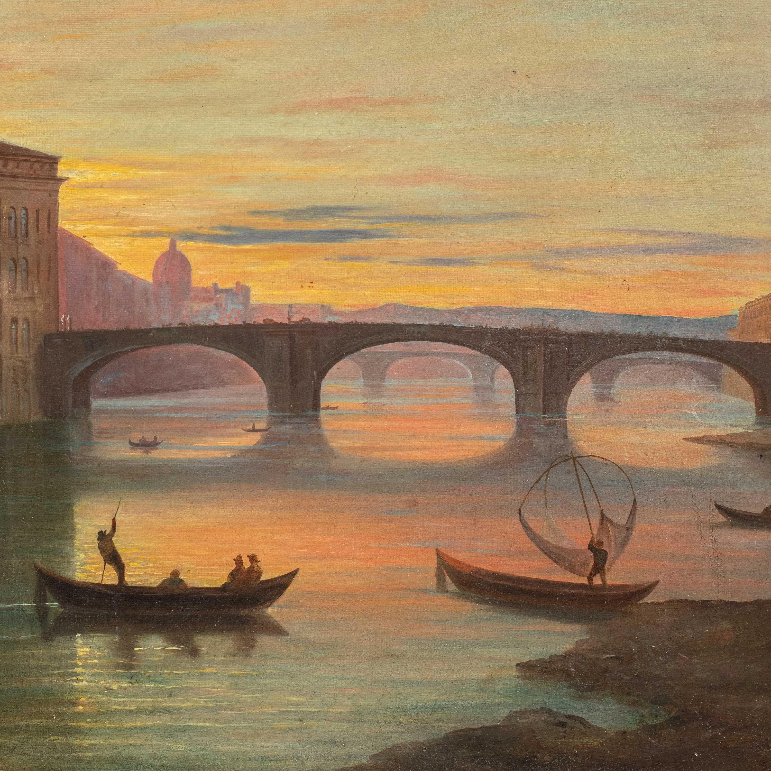 Vedutist painter in Florence - 19th century landscape painting - Lungarno View - Painting by Unknown