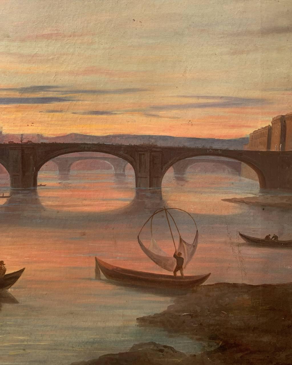 Vedutist painter in Florence - 19th century landscape painting - Lungarno View For Sale 2