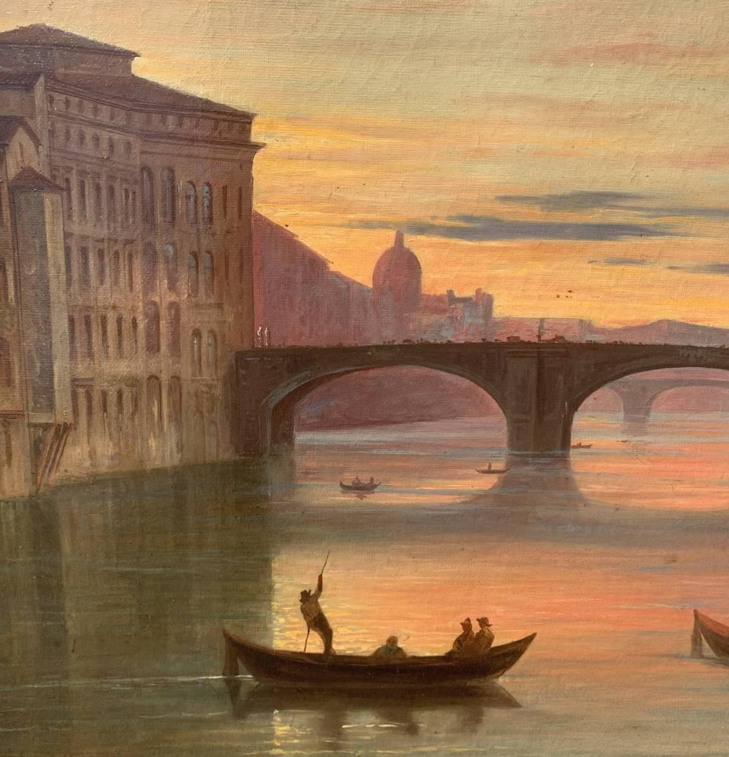 Vedutist painter in Florence - 19th century landscape painting - Lungarno View For Sale 3