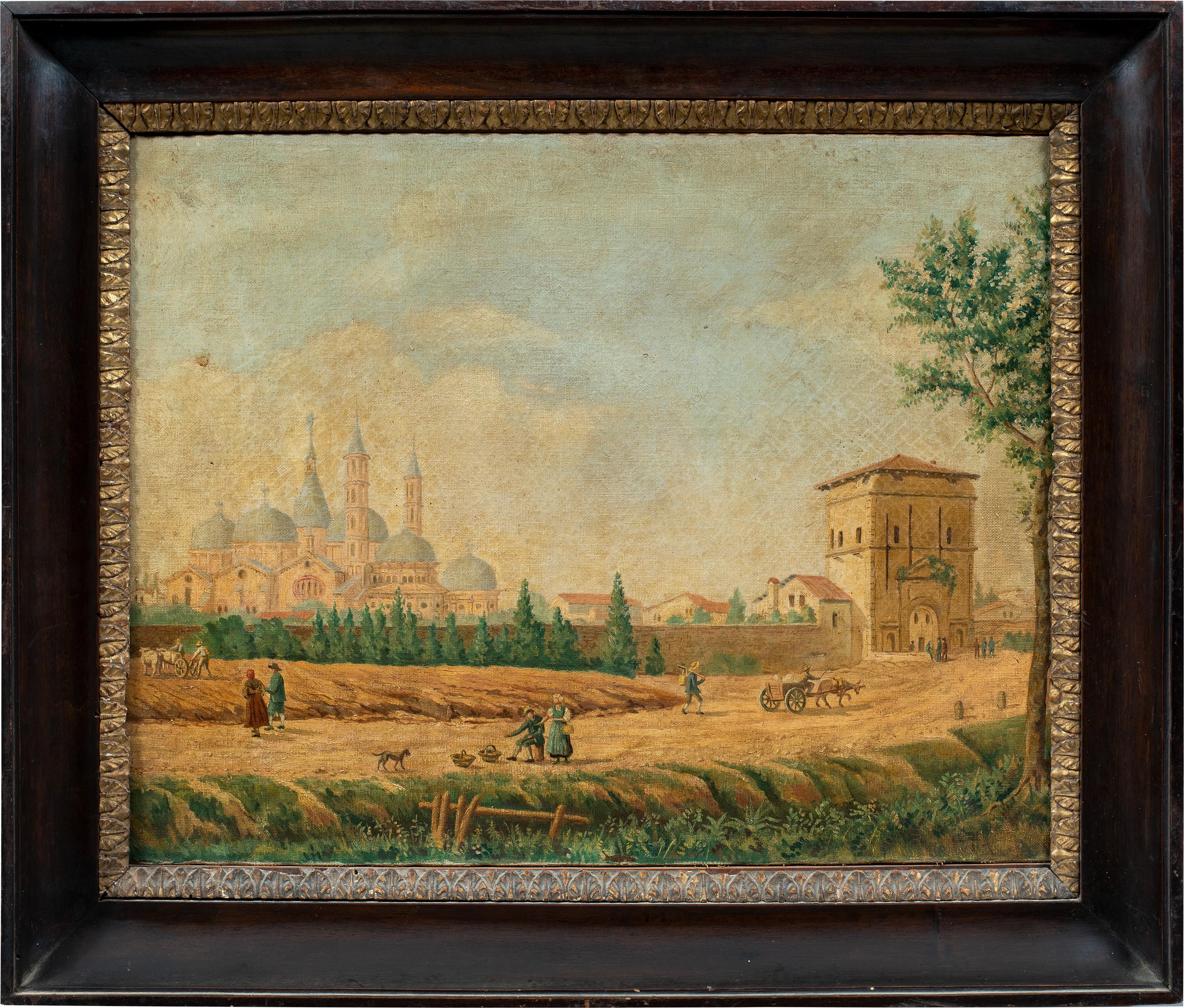 Peintre vénitien védutiste - peinture de paysage du 19e siècle - Vue de Padoue