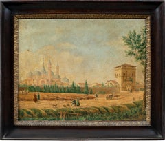 Pintor veneciano vedutista - Pintura paisajista del siglo XIX - Vista de Padua