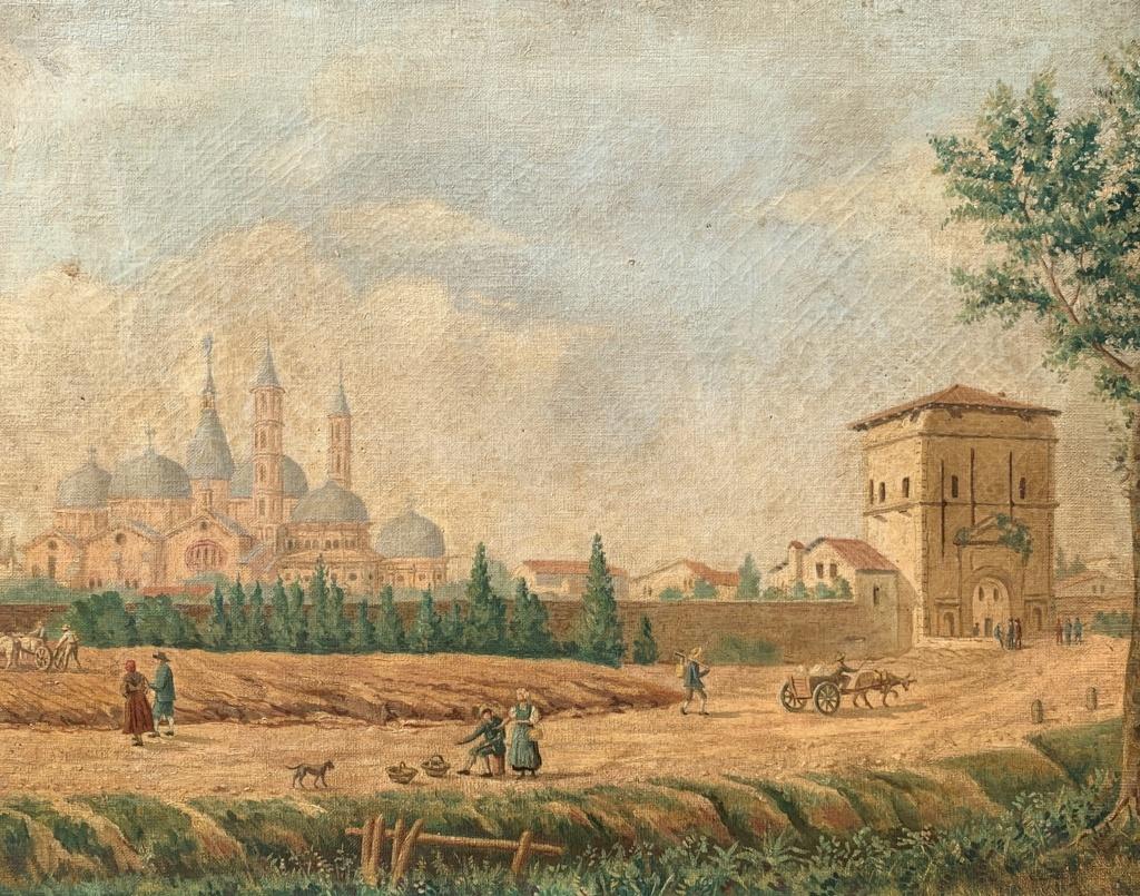 Peintre vénitien védutiste - peinture de paysage du 19e siècle - Vue de Padoue en vente 1